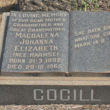 COGILL Magdalena Johanna Elizabeth nee HARMSE 1892-1965