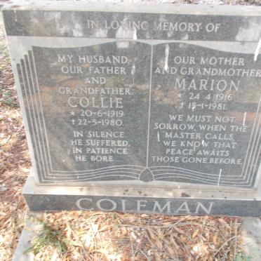 COLEMAN Collie 1919-1980 &amp; Marion 1916-1981