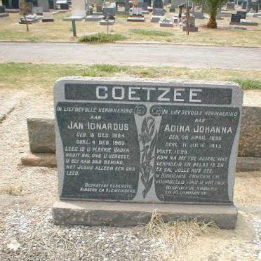 COETZEE Jan Ignardus 1894-1960 &amp; Adina Johanna 1896-1975