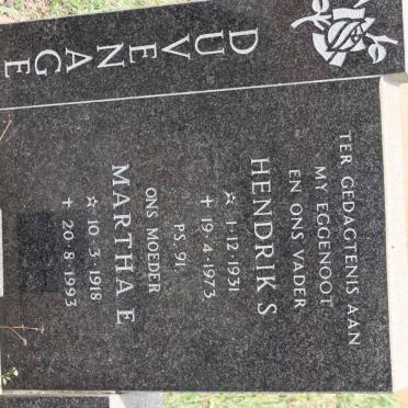 DUVENAGE Hendrik S. 1931-1973 &amp; Martha E. 1918-1993