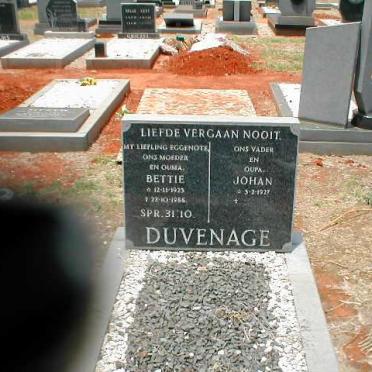 DUVENAGE Johan 1927- &amp; Bettie 1923-1988