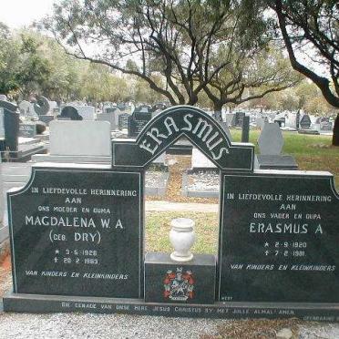 ERASMUS Erasmus A. 1920-1981 &amp; Magdalena W.A. DRY 1926-1983