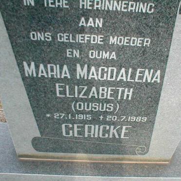 GERICKE Maria Magdalena Elizabeth 1915-1989