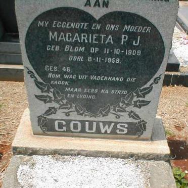 GOUWS Magarieta P.J. nee BLOM 1909-1959