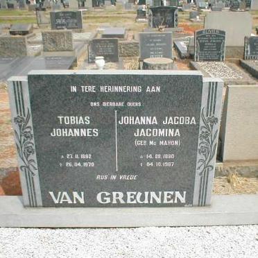GREUNEN Tobias Johannes, van 1892-1970 &amp; Johanna Jacoba Jacomina Mc MAHON 1890-1967