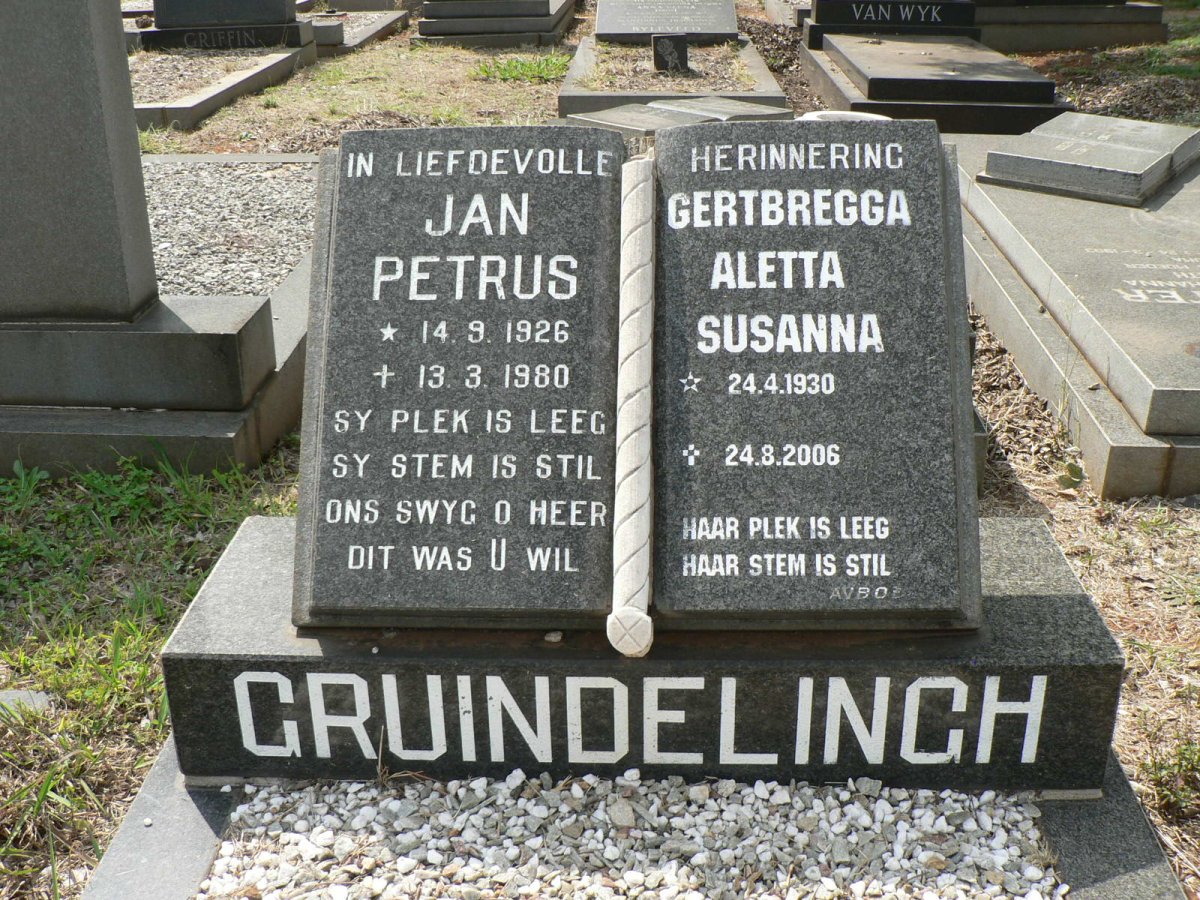 GRUINDELINGH Jan Petrus 1926-1980 &amp; Gertbregga Aletta Susanna 1930-2006