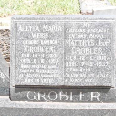 GROBLER Matthys J. du P. 1916-1957 &amp; Aletta Maria WEBB formerly GROBLER nee HAVINGA 1920-1997