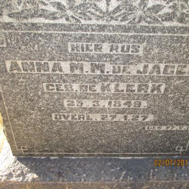 JAGER Anna M.M., de nee DE KLERK 1849-1927
