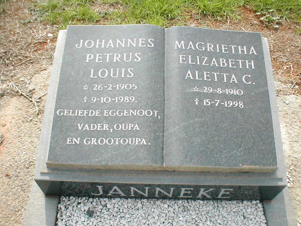 JANNEKE Johannes Petrus Louis 1905-1989 &amp; Magrietha Elizabeth Aletta C. 1910-1998