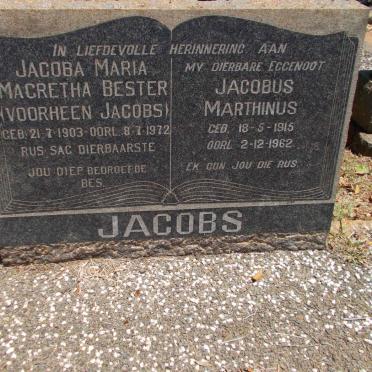 JACOBS Jacobus Marthinus 1915-1962 &amp; Jacoba Maria Magretha BESTER voorheen JACOBS 1903-1972