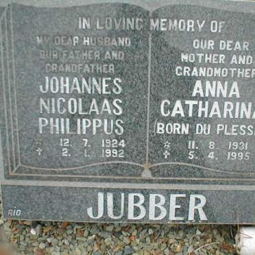JUBBER Johannes Nicolaas Philippus 1924-1992 &amp; Anna Catharina DU PLESSIS 1931-1995