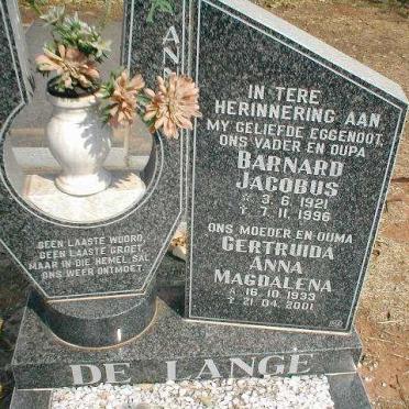 LANGE Barnard Jacobus, de 1921-1996 &amp; Gertruida Anna Magdalena 1933-2001