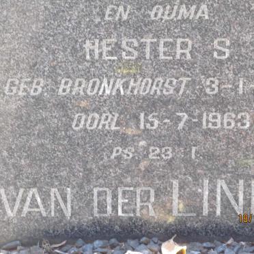 LINDE Hester S., van der nee BRONKHORST 1882-1963