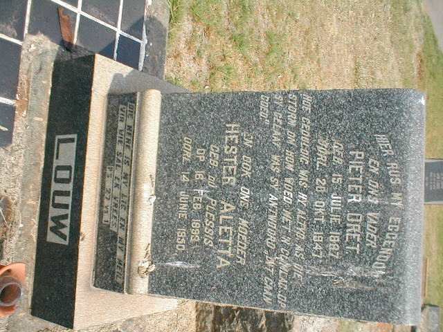 LOUW Pieter Oret 1887-1947 &amp; Hester Aletta du PLESSIS 1893-1950