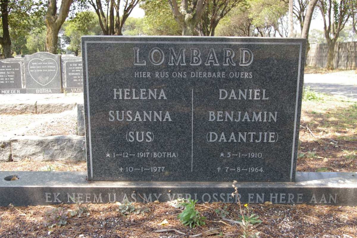 LOMBARD Daniel Benjamin 1910-1964 &amp; Helena Susanna BOTHA 1917-1977