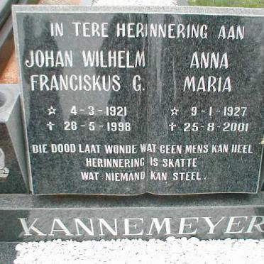 KANNEMEYER Johan Wilhelm Franciskus G. 1921-1998 &amp; Anna Maria 1927-2001