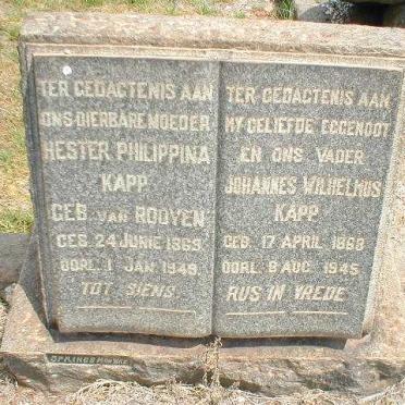 KAPP Johannes Wilhelmus 1868-1945 &amp;  Hester Philippina nee VAN ROOYEN 1869-1949