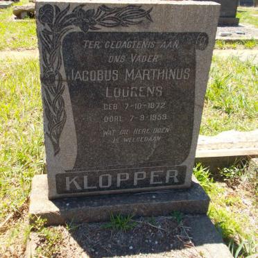 KLOPPER Jacobus Marthinus Lourens 1872-1959