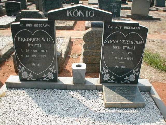 KONIG Fredrich W.G. 1907-1987 &amp; Anna Gertruida STALS 1911-1954