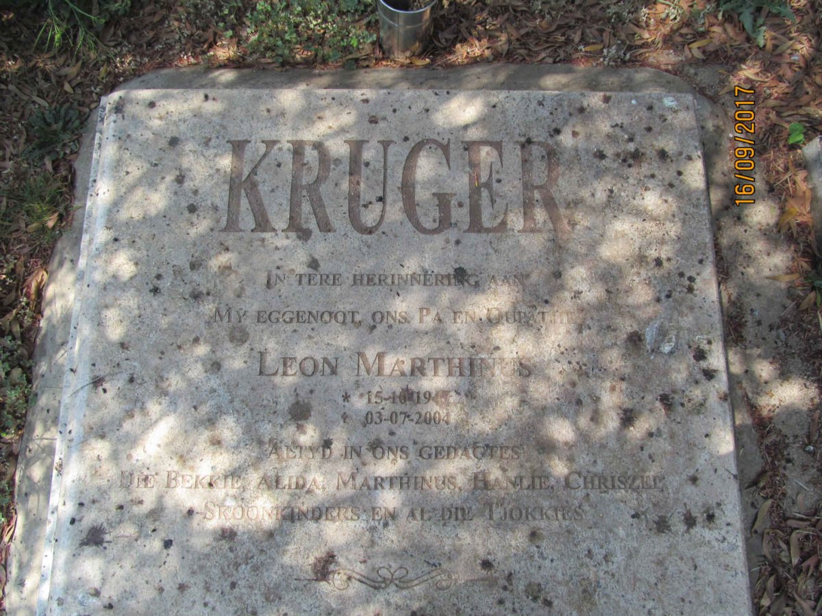 KRUGER Leon Marthinus 1945-2001 &amp; Alida Hendrina Magrietha McCABE 1947-