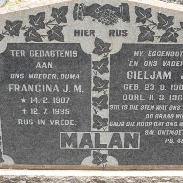 MALAN Gieljam J. 1903-1962 &amp; Francina J.M. 1907-1995
