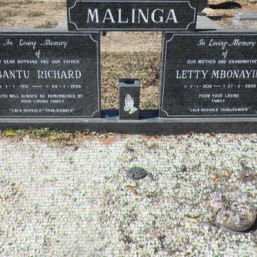 MALINGA Bantu Richard 1931-1998 &amp; Letty Mbonayine 1936-2008