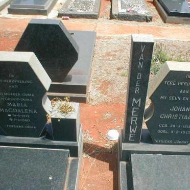 MERWE Maria Magdalena, van der 1892-1980 :: VAN DER MERWE Johan Christiaan 1918-1973