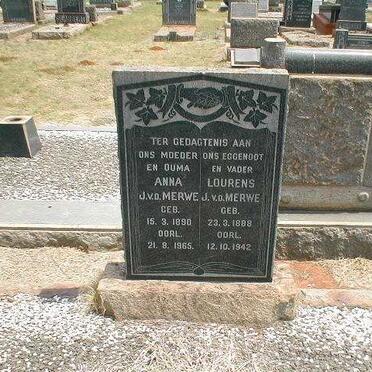 MERWE Lourens, J. v.d. 1888-1942 &amp; Anna 1890-1965