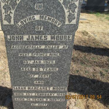 MOORE John James -1925 &amp; Sarah Margaret -1949