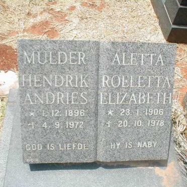MULDER Hendrik Andries 1896-1972 &amp; Aletta Roeletta Elizabeth 1906-1978