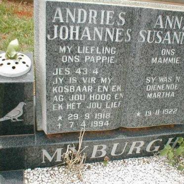 MYBURGH Andries Johannes 1918-1994 &amp; Anna Susanna 1922-