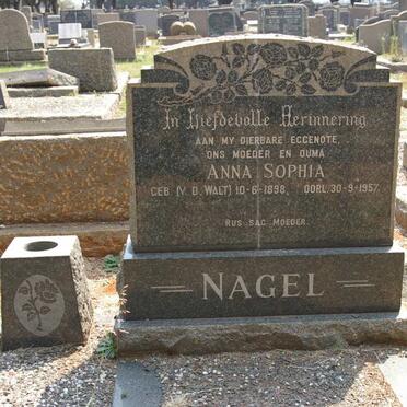 NAGEL Anna Sophia nee V.D. WALT 1898-1957