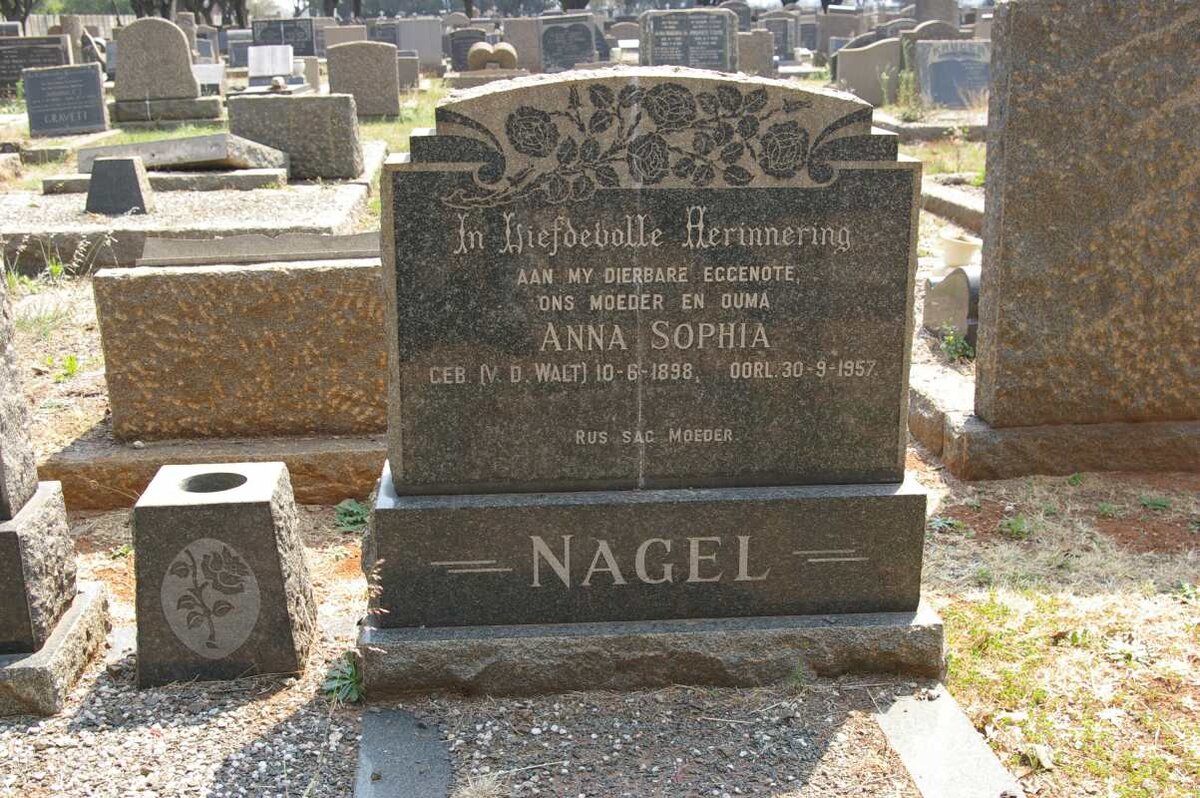 NAGEL Anna Sophia nee V.D. WALT 1898-1957