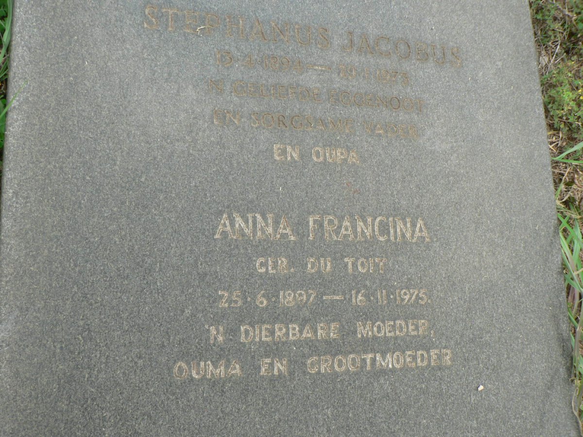 NAUDE Stephanus Jacobus 1894-1973 &amp; Anna Francina DU TOIT 1897-1975