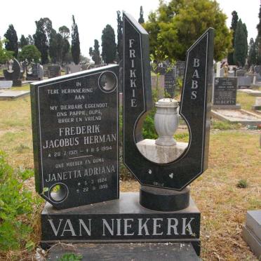 NIEKERK Frederik Jacobus Herman, van 1921-1994 &amp; Janetta Adriana 1924-1996