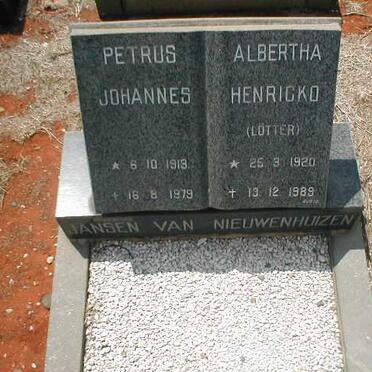 NIEUWENHUIZEN Petrus Johannes, Jansen van, 1913-1979 &amp; Albertha Henricko LÖTTER 1920-1989