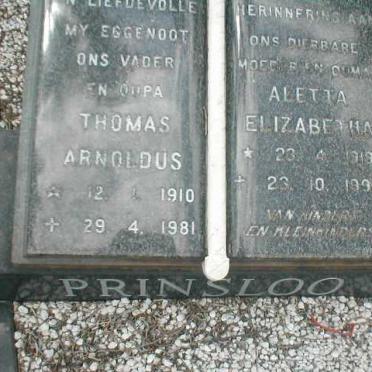 PRINSLOO Thomas Arnoldus 1910-1981 &amp; Aletta Elizabetha 1919-1995
