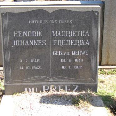PREEZ Hendrik Johannes, du 1848-1942 &amp; Magrietha Frederika V.D. MERWE 1849-1922