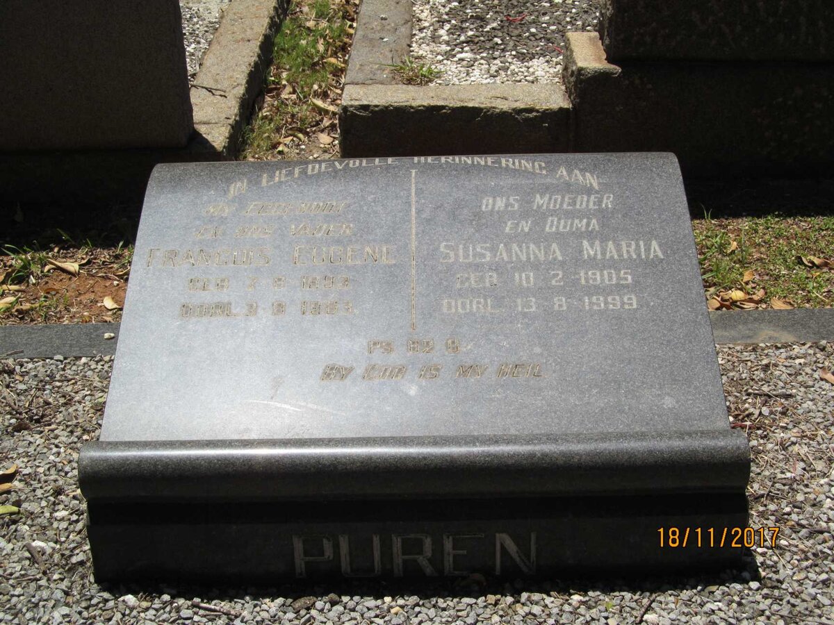 PUREN Francois Eugene 1893-1963 &amp;  Susanna Maria 1905-1999