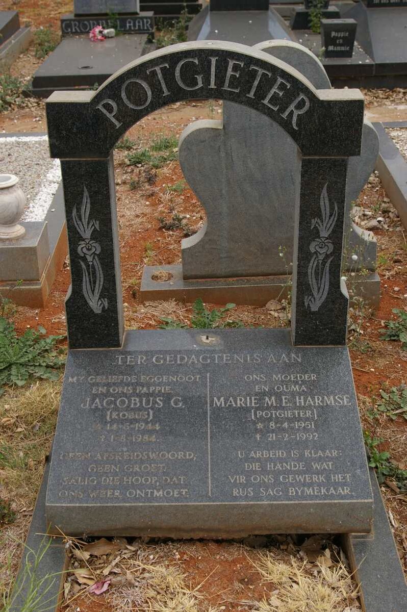 POTGIETER Jacobus G. 1944-1984 &amp; HARMSE Marie M.E. formerly POTGIETER 1951-1992