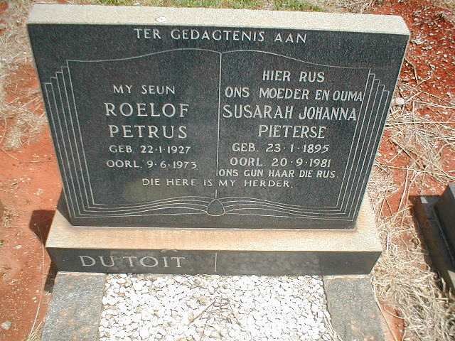 PIETERSE Susarah Johanna 1895-1981 :: DU TOIT Roelof Petrus 1927-1973