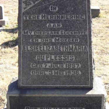PLESSIS Elsie Elizabeth Maria, du 1887-1938