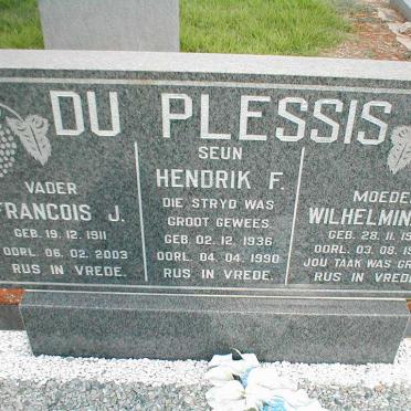 PLESSIS Francois J., du 1911-2003 &amp; Wilhelmina C. 1915-1989 :: DU PLESSIS Hendrik F. 1936-1990