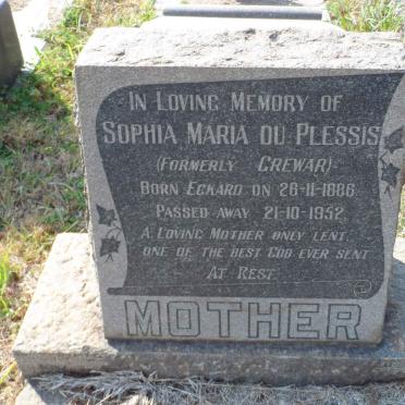 PLESSIS Sophia Maria, du formerly GREWAR nee ECKARD 1886-1952