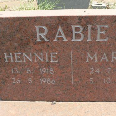 RABIE Hennie 1918-1986 &amp; Martie 1923-2008