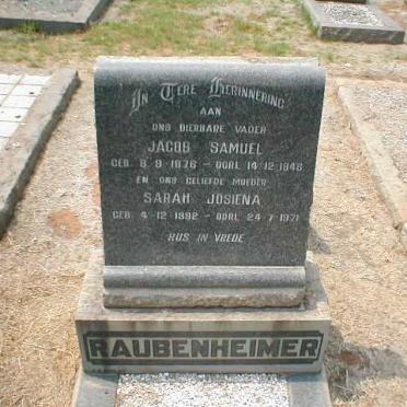 RAUBENHEIMER Jacob Samuel 1876-1946 &amp; Sarah Josiena 1892-1971