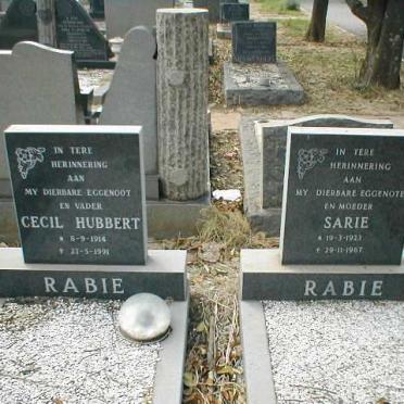 RABIE Cecil Hubbert 1914-1991 &amp; Sarie 1923-1967