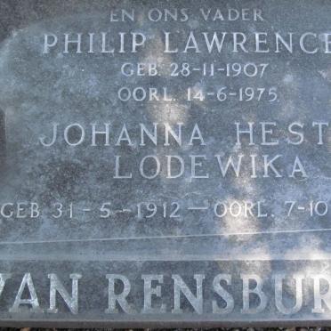 RENSBURG Philip Lawrence, van 1907-1975 &amp; Johanna Hester Lodewika 1912-1998 :: RENSBURG Toy, van 1944-2004 