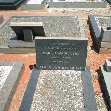 RENSBURG Martha Magdalene, Janse van 1902-1974
