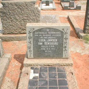 RENSBURG Lora, Jansen van 1910-1951